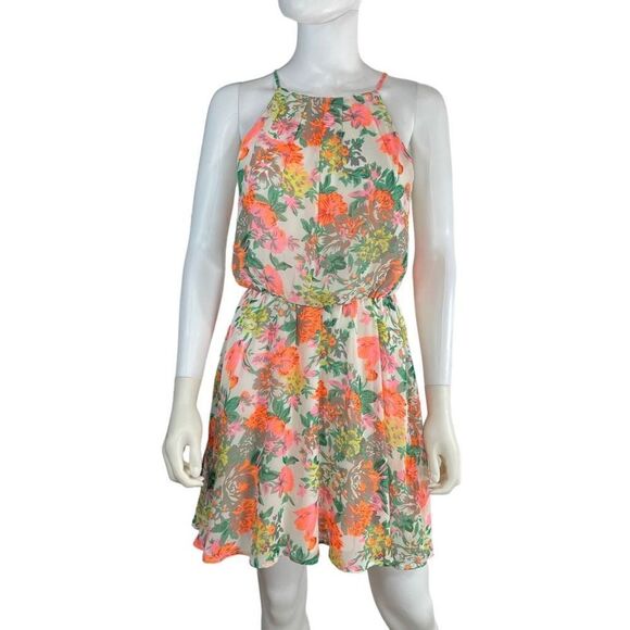 Lovesong Floral Sleeveless Halter Neck Mini Dress Resort Vacation - Picture 1 of 9